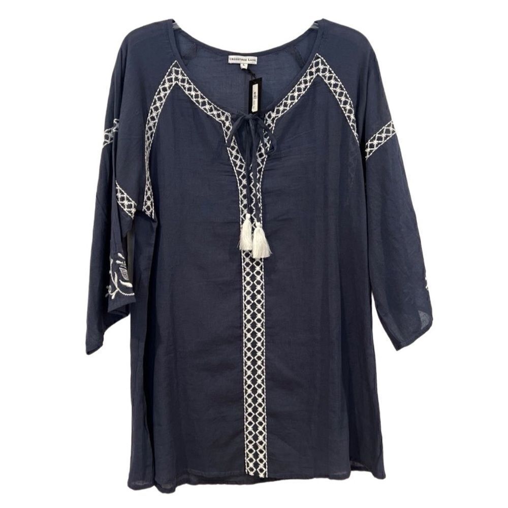 Crosstree Lane Blue Tassel Tie Boho Tunic Sz. L NWT